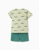 Pyjama en coton à manches courtes avec motif alligator pour bébé garçon, vert – Image 2