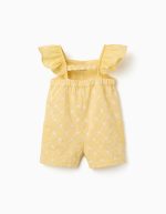 Combinaison en coton jaune avec broderies et volants B&S pour bébé fille – Image 2
