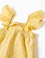 Combinaison en coton jaune avec broderies et volants B&S pour bébé fille – Image 3
