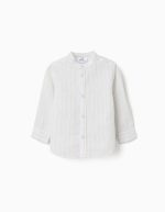 Chemise en coton rayé à col mao B&S pour bébé garçon, blanc/jaune/bleu