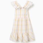 Robe en coton à carreaux et volants B&S pour filles, blanc/jaune/bleu/rouge