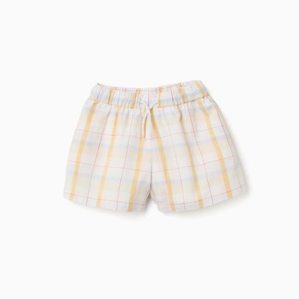 Short en coton à carreaux avec cordon de serrage B&S pour filles, blanc/jaune/bleu/rouge