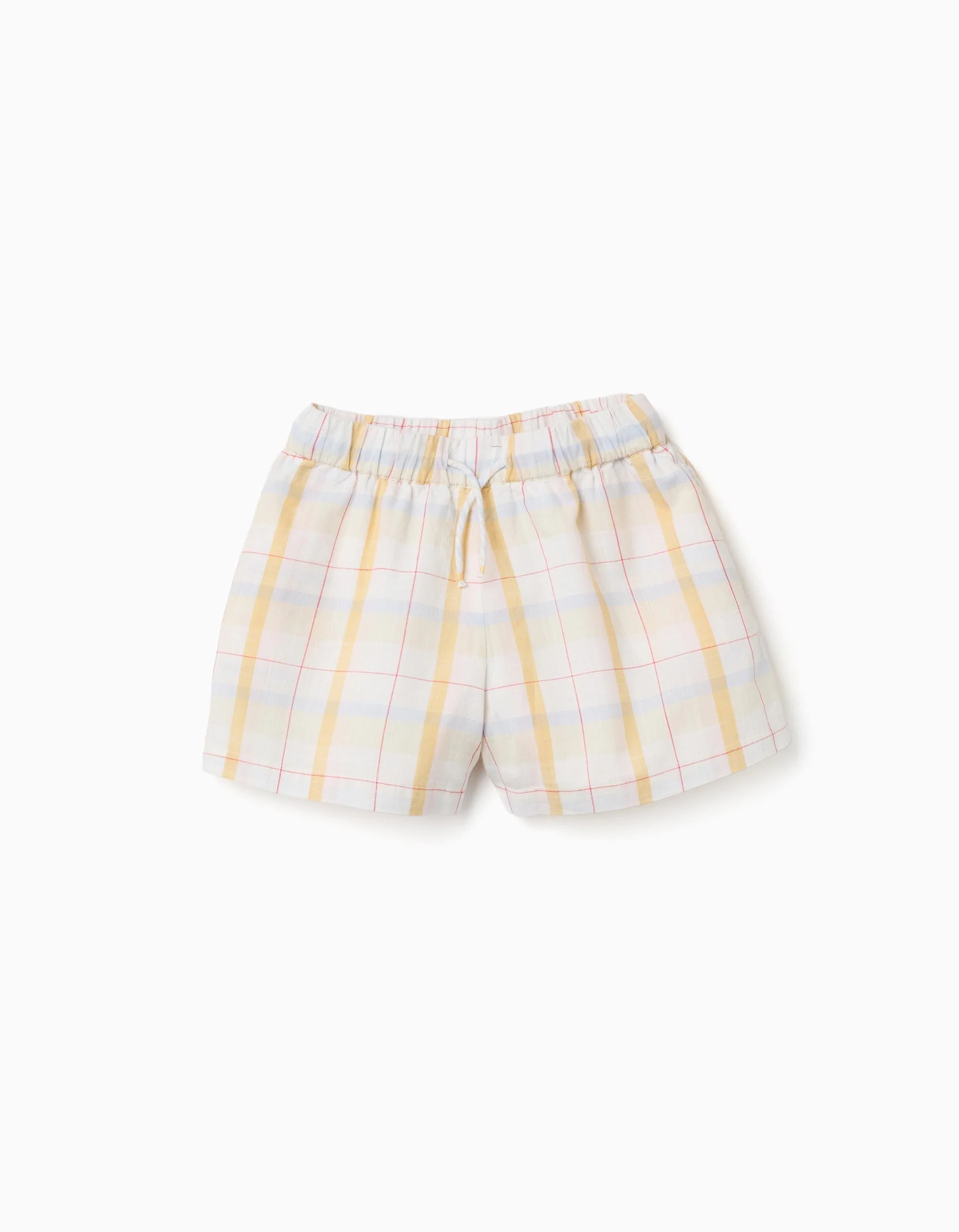 31080229041-0-1.jpg Short en coton à carreaux avec cordon de serrage B&S pour filles, blanc/jaune/bleu/rouge – Image 1