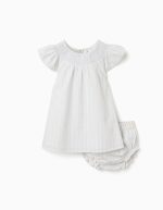 Robe et bloomer en coton rayé B&S pour bébé fille, blanc/jaune/bleu