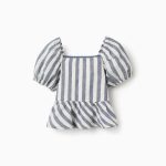 Blouse rayée en lin à volants You&Me pour filles, blanc/bleu