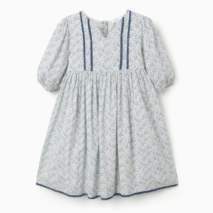 Robe en coton à manches bouffantes et fleurs You&Me pour filles, blanche