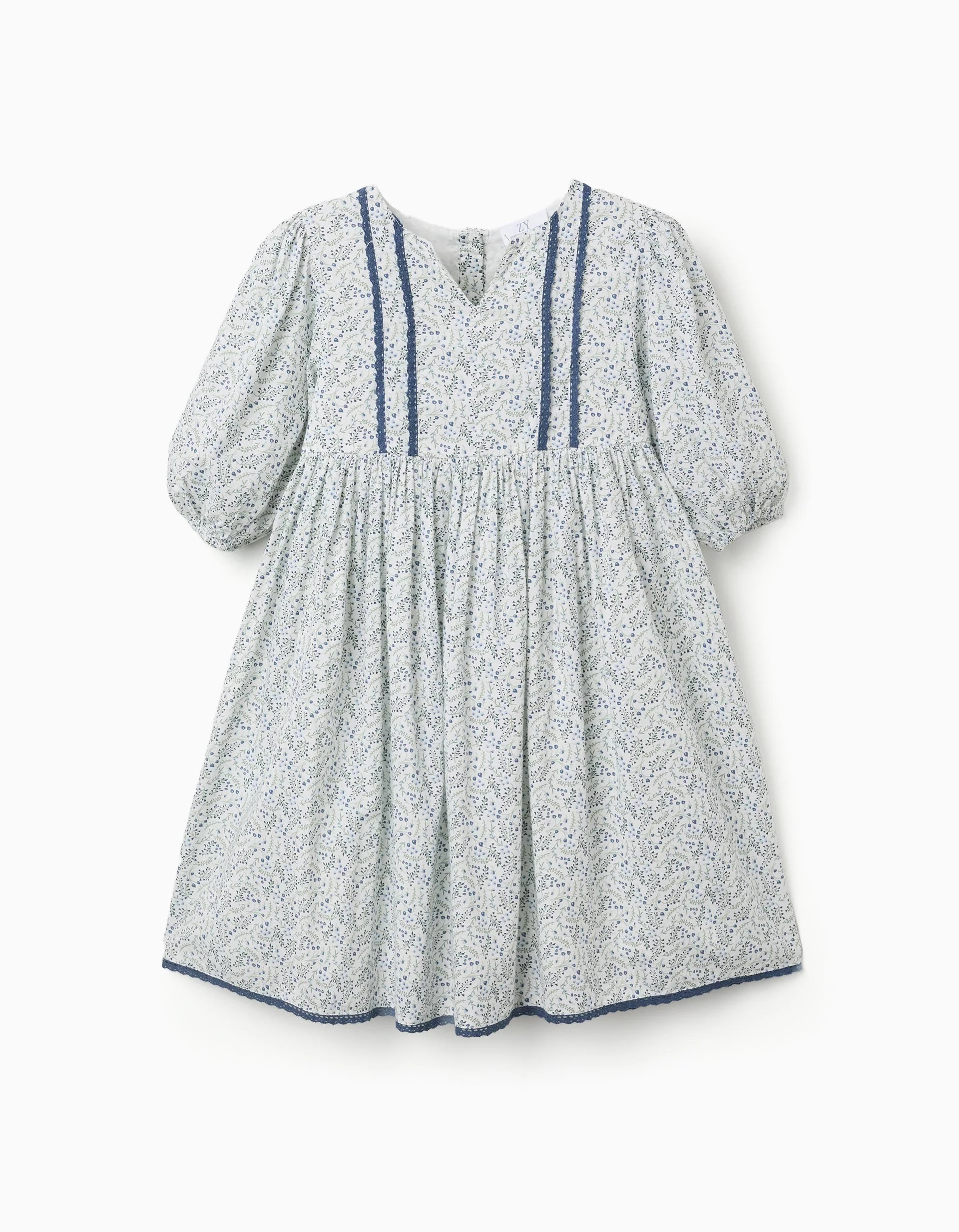 31081157021-2.jpg Robe en coton à manches bouffantes et fleurs You&Me pour filles, blanche – Image 1