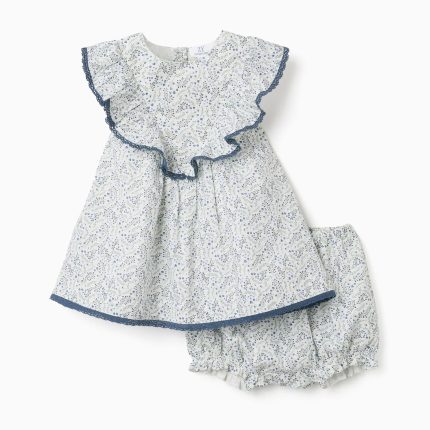 Robe en coton et bloomer à motif floral You&Me pour bébé fille, blanc