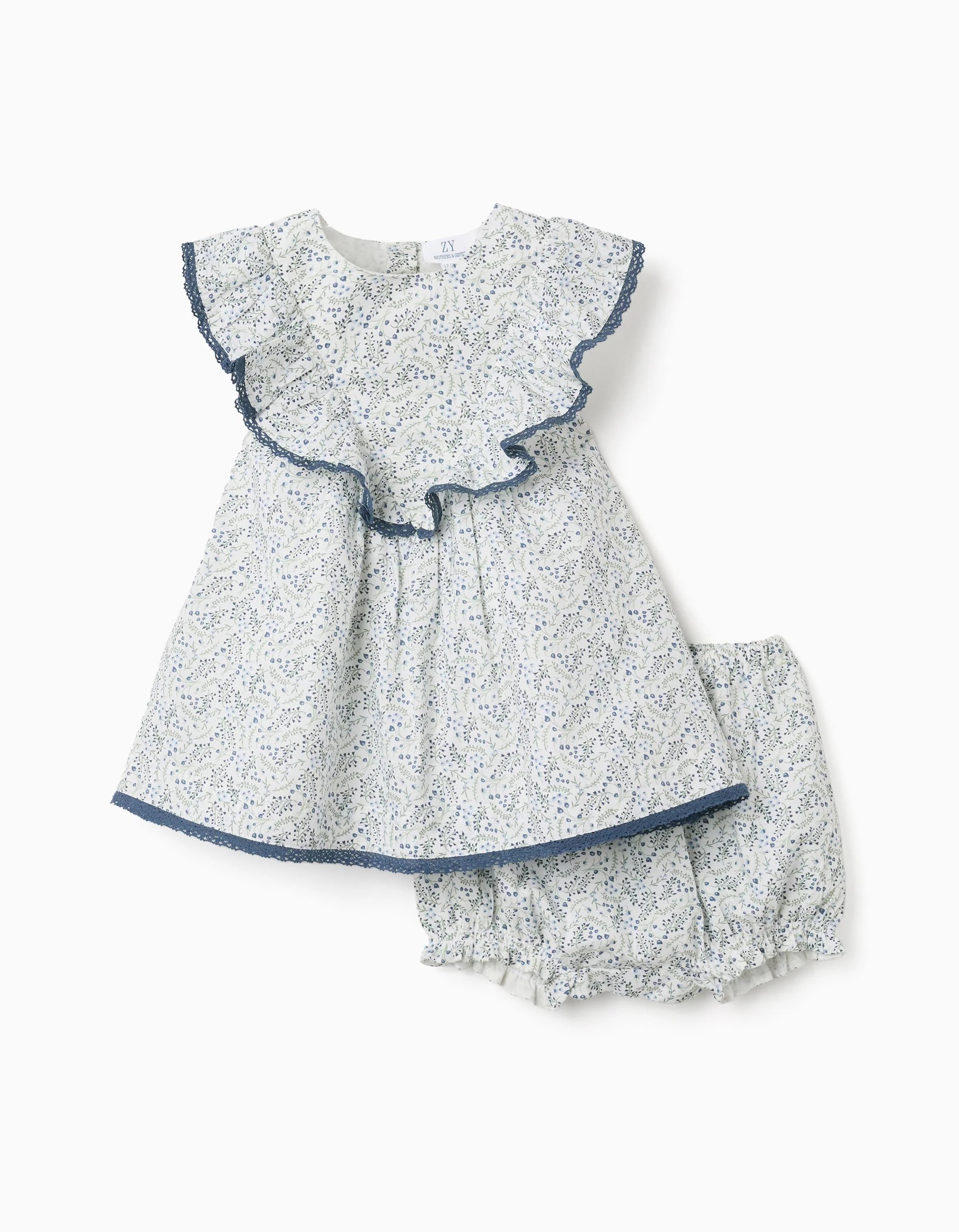 31081162021-0.jpg Robe en coton et bloomer à motif floral You&Me pour bébé fille, blanc – Image 1