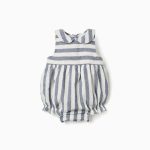 Grenouillère rayée en coton et lin You&Me pour nouveau-né, blanc/bleu