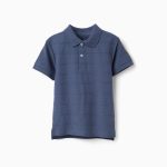 Polo en coton à rayures en relief B&S pour garçon, indigo