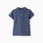 Polo en coton indigo avec rayures en relief B&S pour bébé garçon