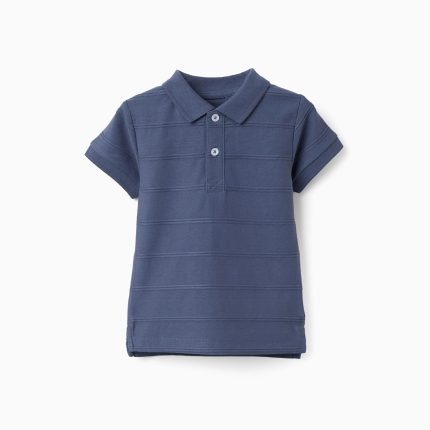 Polo en coton indigo avec rayures en relief B&S pour bébé garçon