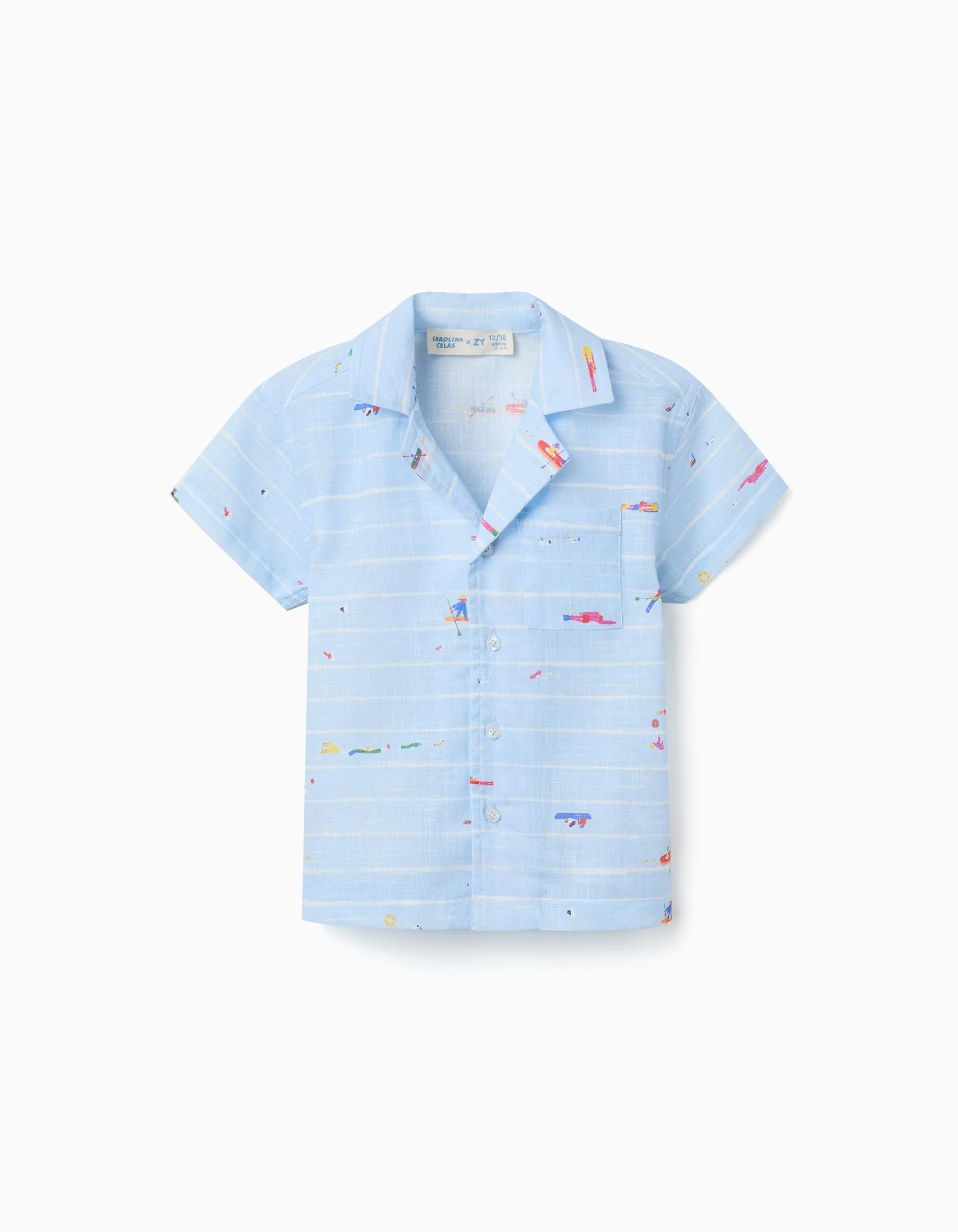 31082717022-0-1.jpg Chemise en coton avec imprimé Carolina Celas x Zippy pour bébé garçon, bleu – Image 1