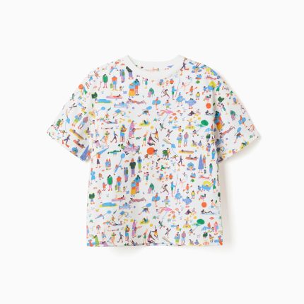 T-shirt en coton avec illustration Carolina Celas x Zippy pour garçon, blanc