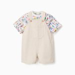 T-shirt et salopette Carolina Celas x Zippy pour bébé garçon, blanc/beige