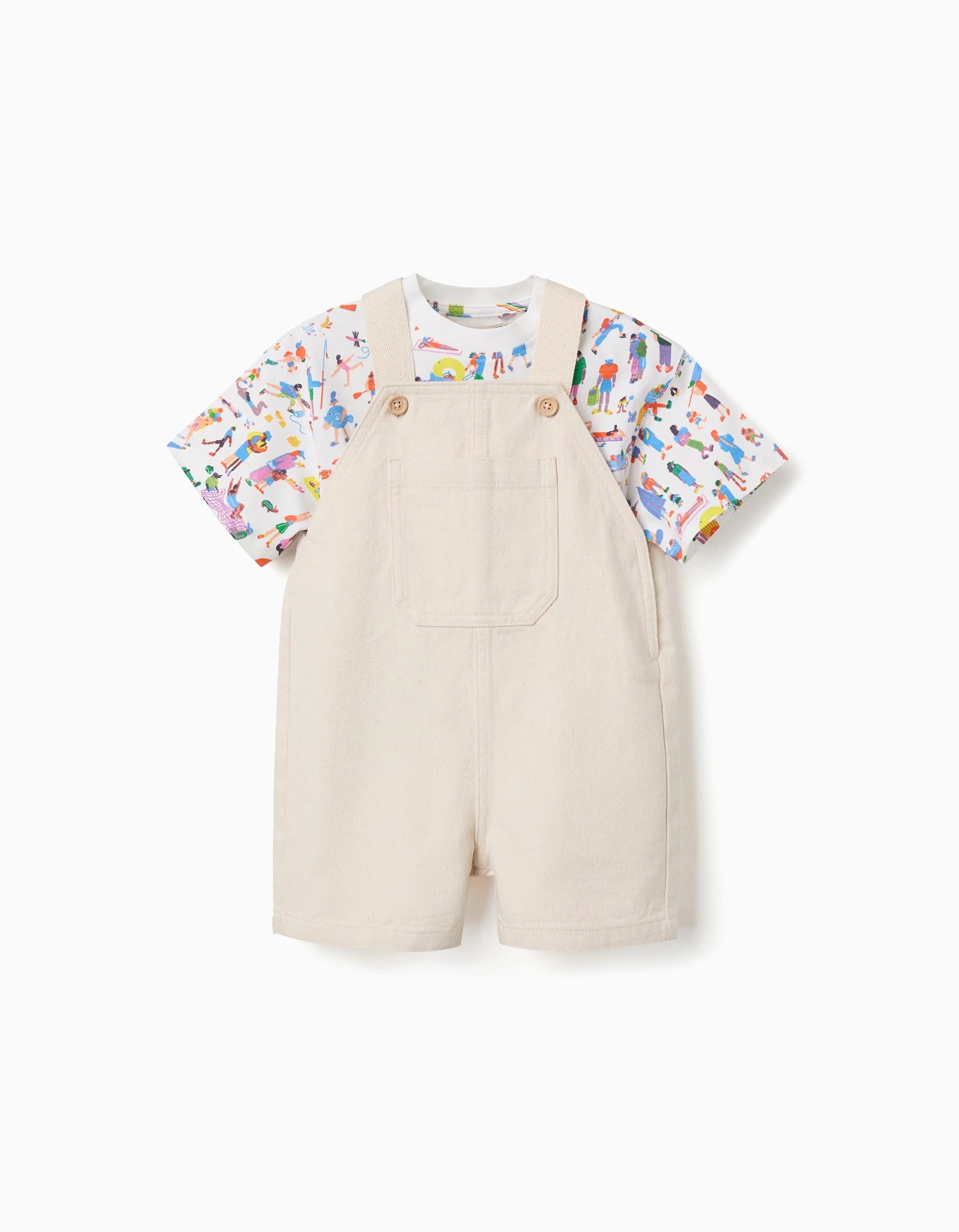31082851021-1-1.jpg T-shirt et salopette Carolina Celas x Zippy pour bébé garçon, blanc/beige – Image 1