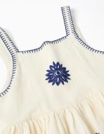 Robe sans manches en coton et lin à fleurs pour filles, beige/bleu – Image 3