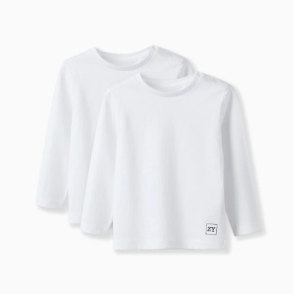 Lot de 2 t-shirts à manches longues pour bébé garçon, blancs