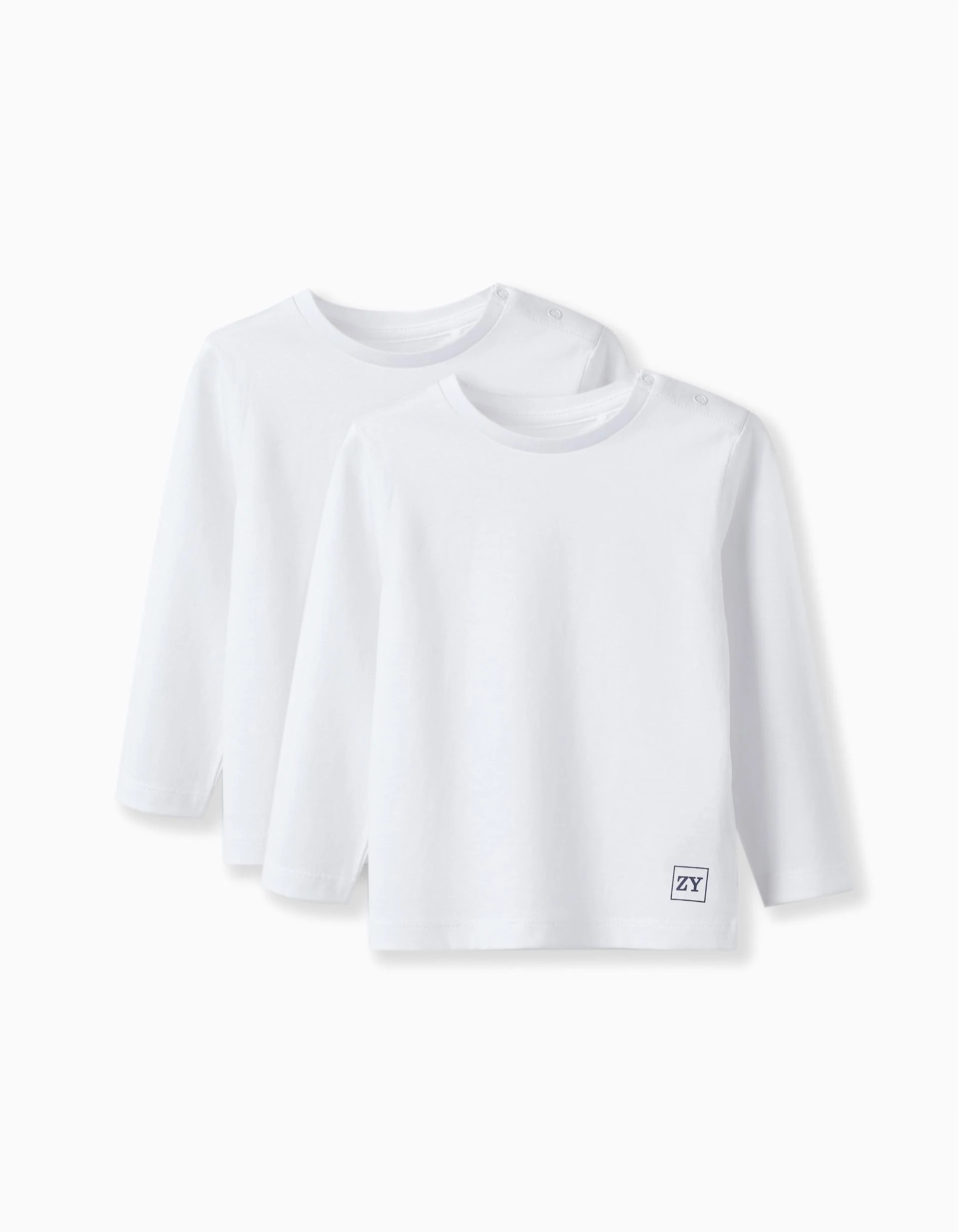 31064275041-0 Lot de 2 t-shirts à manches longues pour bébé garçon, blancs – Image 1