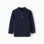 Polo en coton à manches longues pour garçon, bleu foncé
