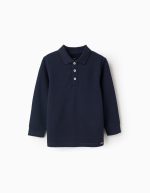 Polo en coton à manches longues pour garçon, bleu foncé