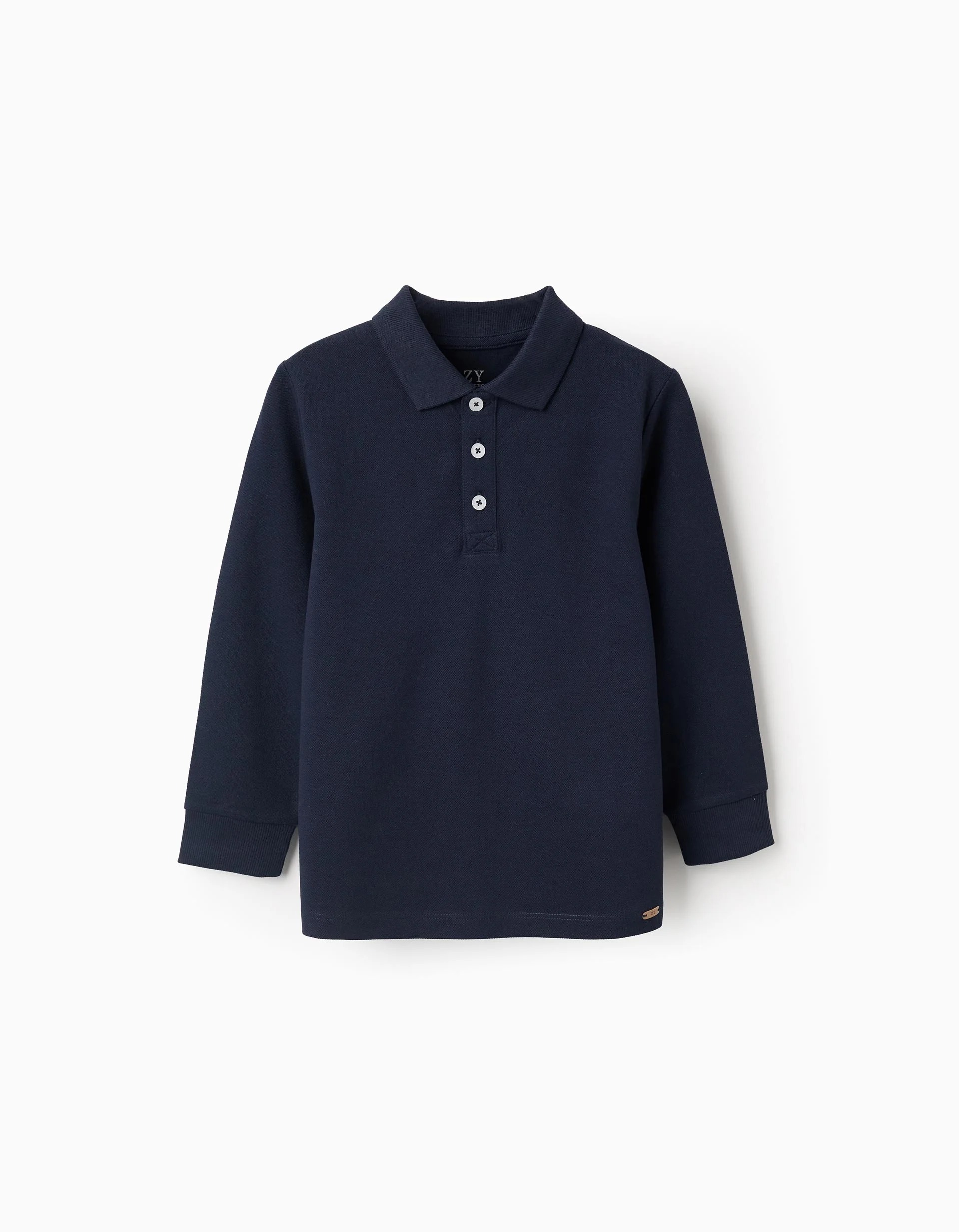 31074718006-0 Polo en coton à manches longues pour garçon, bleu foncé – Image 1