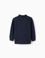 Polo en coton à manches longues pour garçon, bleu foncé – Image 2