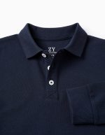 Polo en coton à manches longues pour garçon, bleu foncé – Image 3