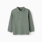 Polo en coton à manches longues pour garçon, vert