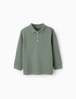Polo en coton à manches longues pour garçon, vert
