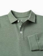 Polo en coton à manches longues pour garçon, vert – Image 3
