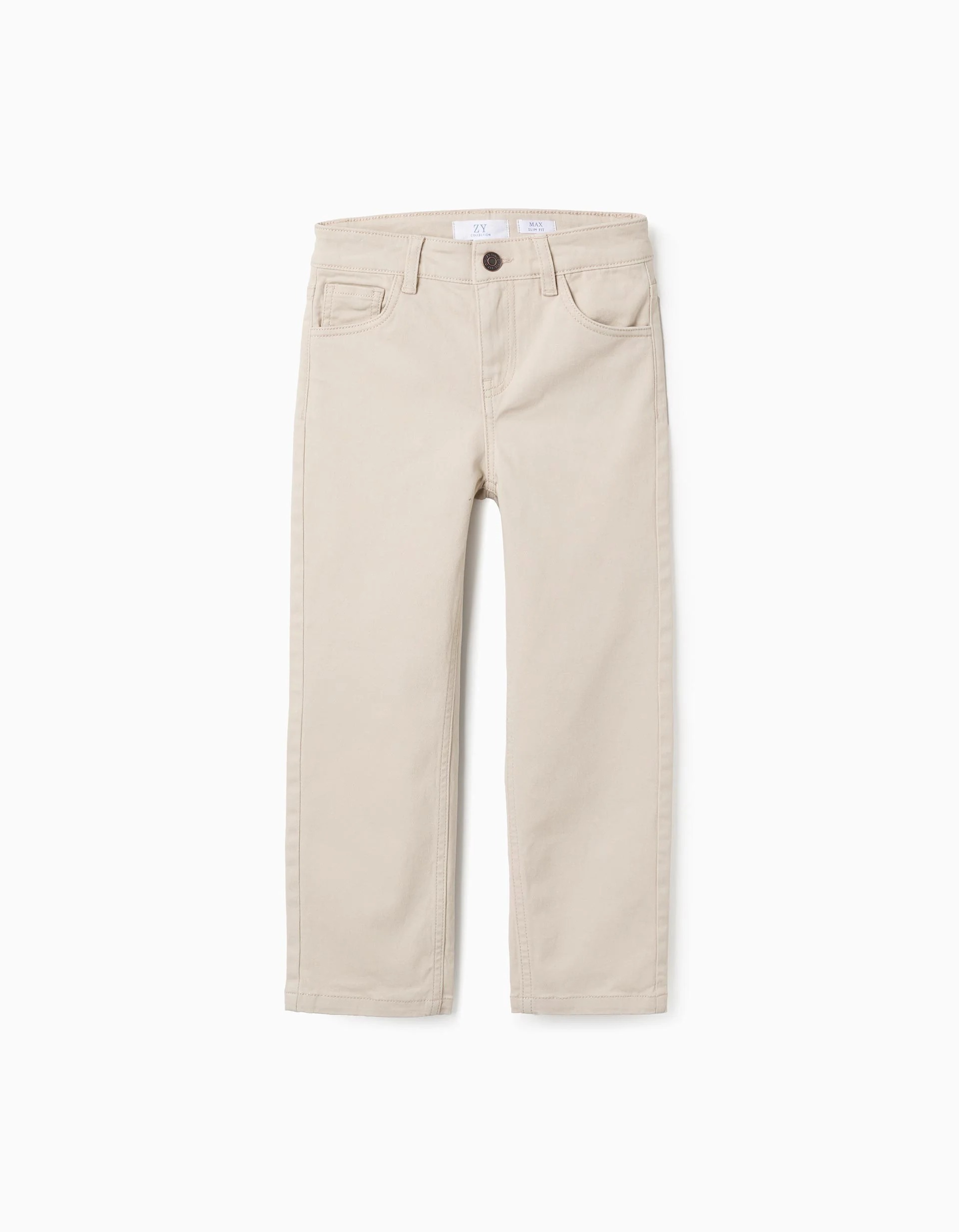 31074735021-0 Pantalon en sergé beige pour garçon, coupe slim – Image 1