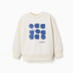 Sweat-shirt en coton à imprimé abstrait pour garçon, beige clair/bleu