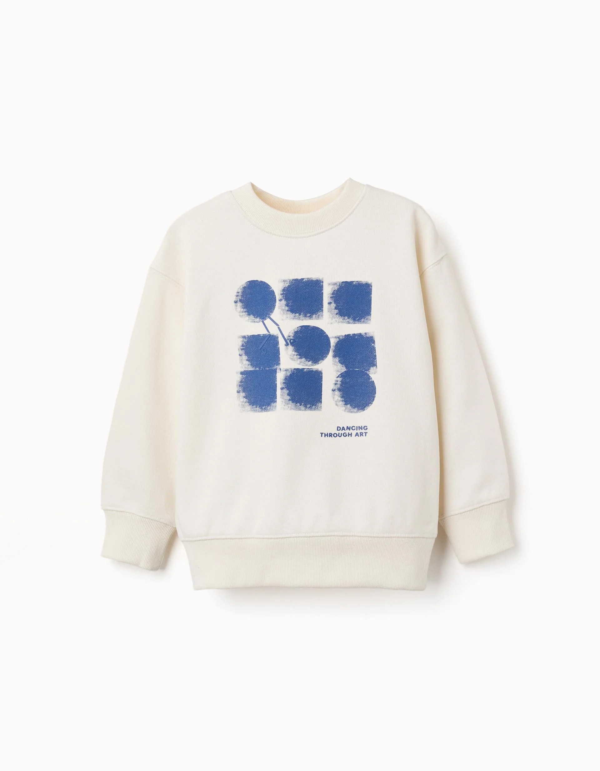 31080309041-0 Sweat-shirt en coton à imprimé abstrait pour garçon, beige clair/bleu – Image 1