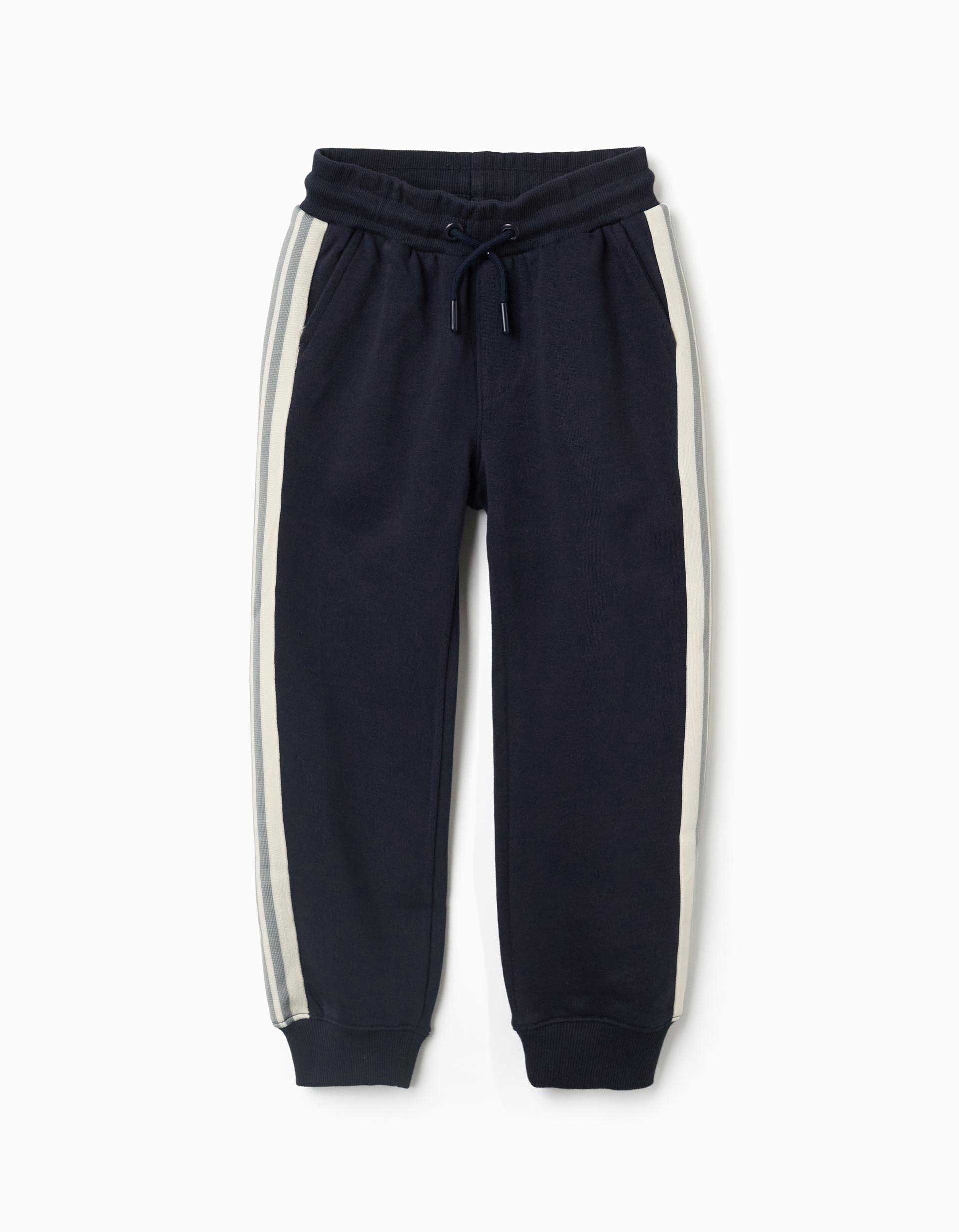 31080317006-0 Pantalon de jogging en coton à rayures pour garçon, bleu marine/beige/vert – Image 1