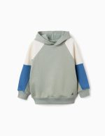 Sweat-shirt à capuche en coton pour garçon, vert/beige/bleu