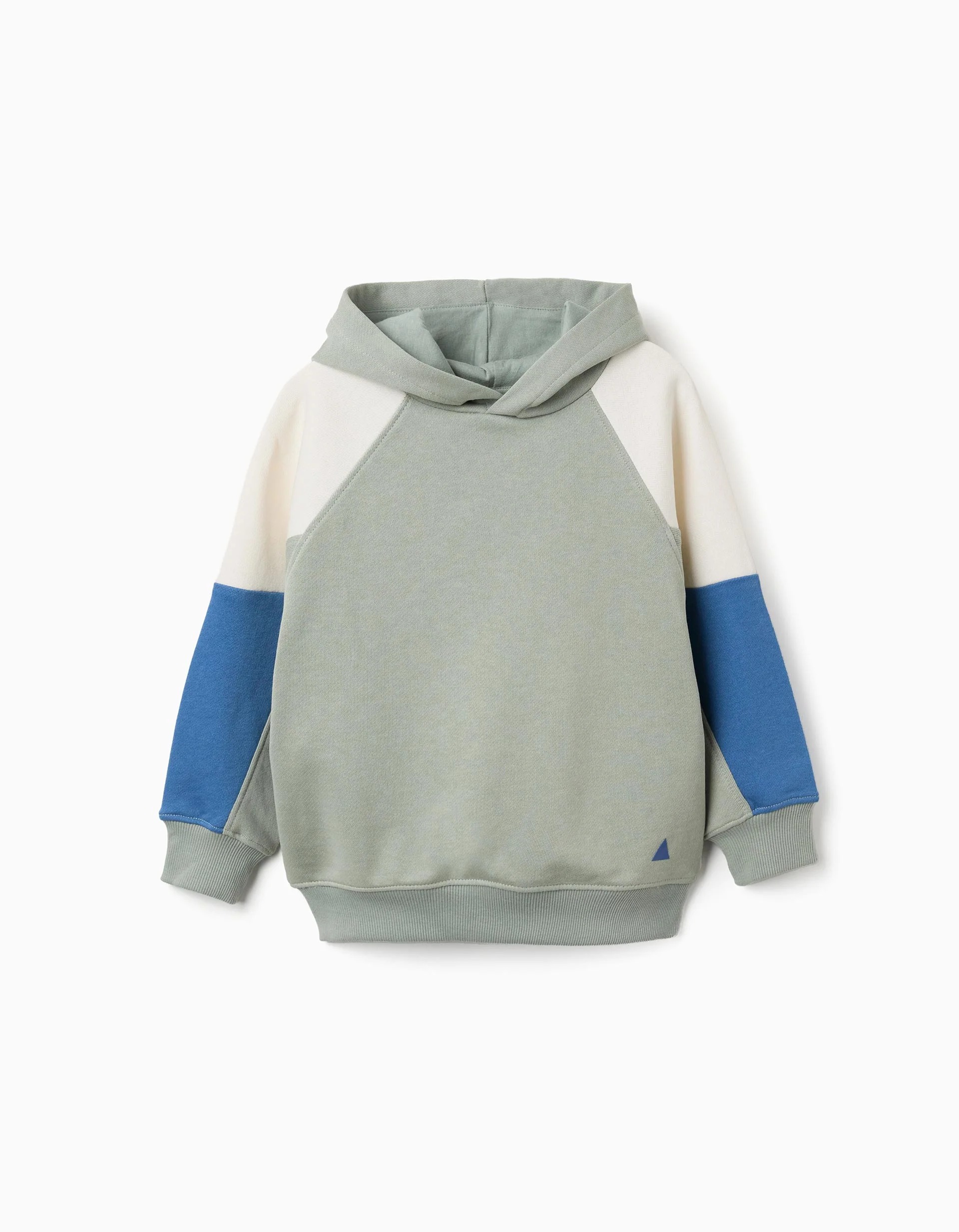 31080321019-0 Sweat-shirt à capuche en coton pour garçon, vert/beige/bleu – Image 1