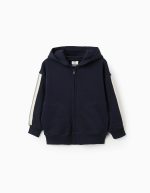 Veste à capuche en coton avec bande rayée pour garçon, bleu marine/beige/vert
