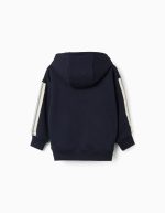 Veste à capuche en coton avec bande rayée pour garçon, bleu marine/beige/vert – Image 2