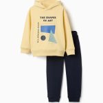 Ensemble sweat-shirt et jogging en maille brossée avec imprimé pour garçon, jaune/bleu