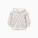 Veste polaire à capuche à motif floral pour bébé fille, blanche