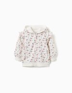Veste polaire à capuche à motif floral pour bébé fille, blanche