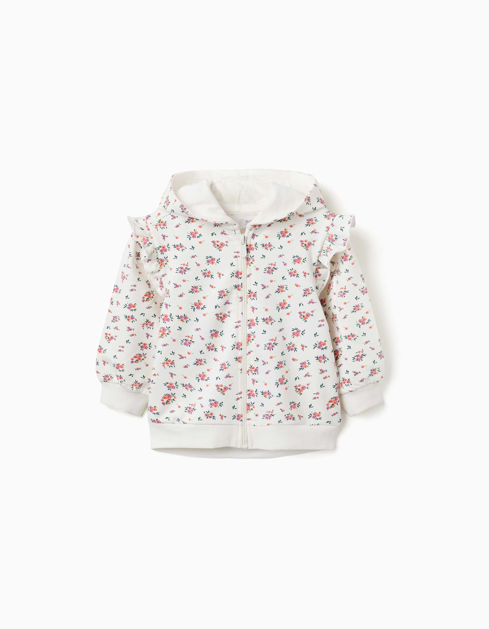 31080410021-0 Veste polaire à capuche à motif floral pour bébé fille, blanche – Image 1