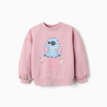 Sweat-shirt en coton rose à imprimé Stitch et épaules tombantes pour filles