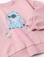 Sweat-shirt en coton rose à imprimé Stitch et épaules tombantes pour filles – Image 3