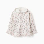 Veste polaire à capuche à motif floral pour filles, blanche