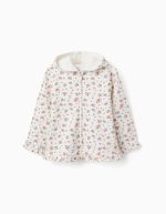 Veste polaire à capuche à motif floral pour filles, blanche