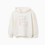 Sweat à capuche en coton imprimé cœur pour filles, blanc/bleu/rose