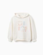 Sweat à capuche en coton imprimé cœur pour filles, blanc/bleu/rose